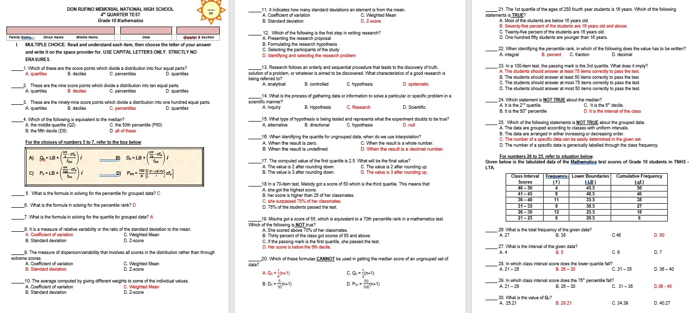 Preview 2 of 4th Quarter Exam in Math 10 K-12